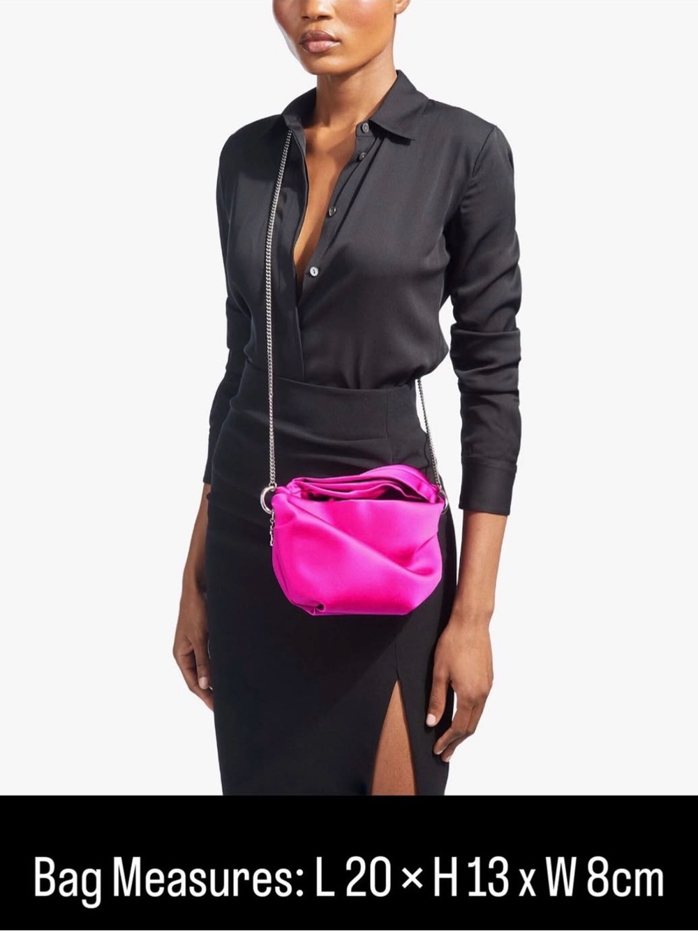 Jimmy Choo Hot Pink Satin Crossbody with Silver Chain